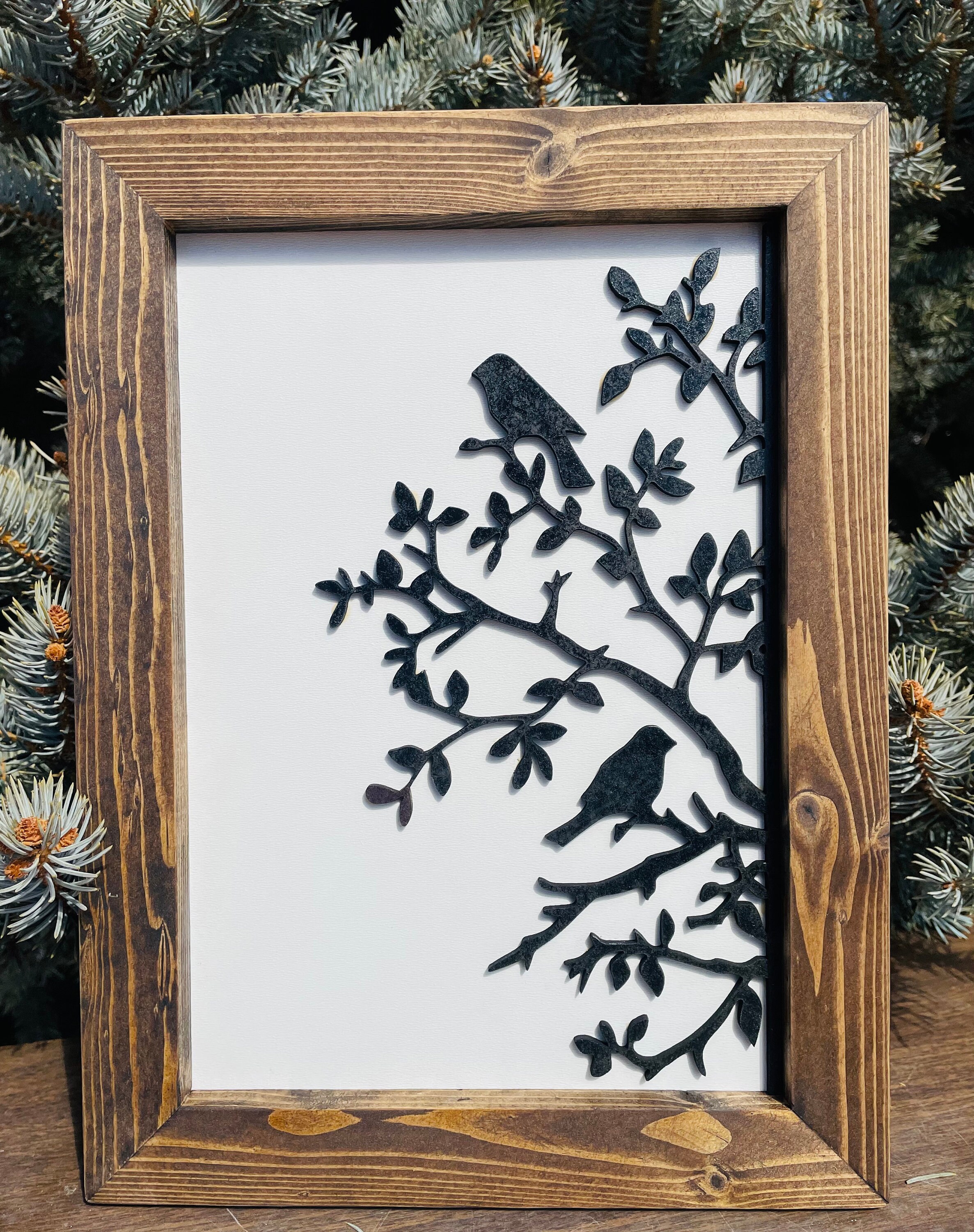 Birds on a Tree Wall Art | Framed Wood Sign | Bird Branch Home Decor ...