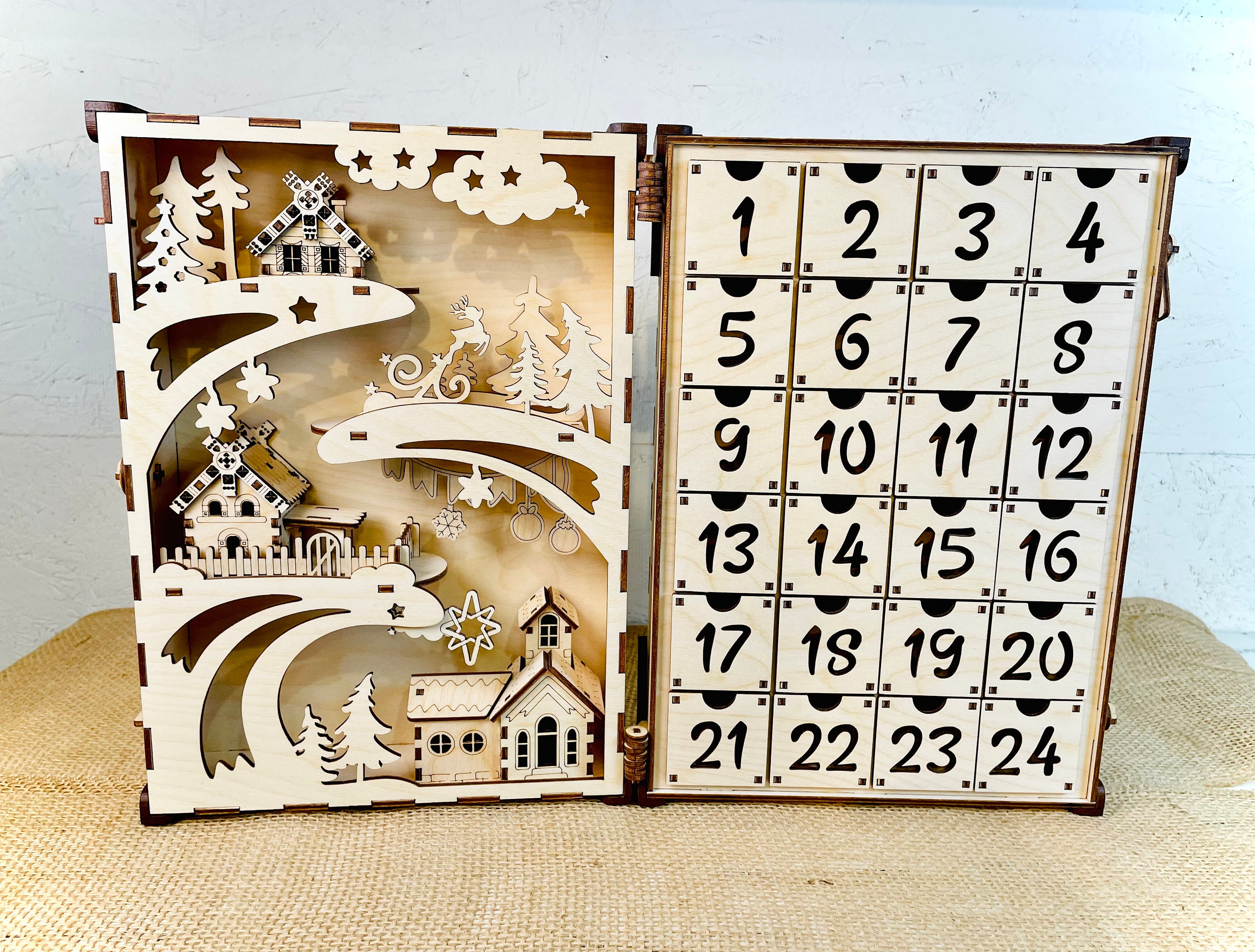 Wooden Advent Calendar Christmas Village advent Book Fill in