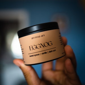Eggnog - Winter Candle Tin | Sweet Spices +  Vanilla  +  Dark Rum | Clean Candle  | Holiday Candle | Black Owned Wood Wick | Gift for Mom |