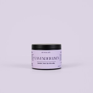 Lavender Linen Candle Tin | Lavender + Linen + Lily of the Valley | Clean Candle  | Spa Candle | Black Owned Wood Wick | Gift for Mom |