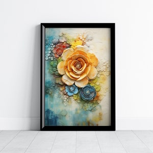 Abstract Floral Art Print, Colorful Flower Wall Decor, 3D Effect WallArt, Modern Home Decor, Printable Art, Instant Download