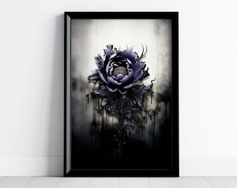 Dark Purple Peony Print, Witchy Home Decor, Dark Floral Gothic Printable Art, Mysterious Botanical Digital Art, Peonies Digital Download