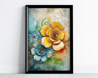 Colorful Floral Printable Wall Art, Abstract Flower Art Print, Digital Art Decor, Modern Home Decor, Vibrant Flower Art Download