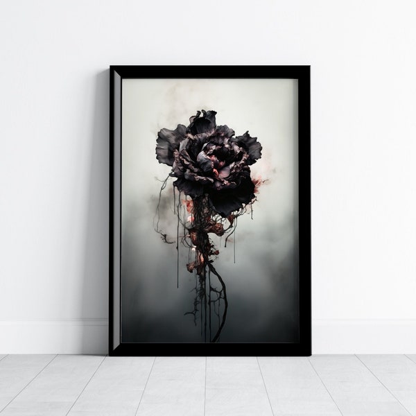 Gothic Flower Wall Art, Dark Floral Printable Artwork, Moody Home Decor, Eerie Chic Poster, Instant Download, Witchy, Abstract Botanical