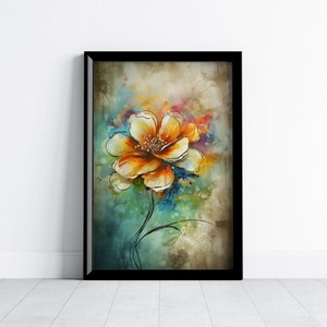 Vibrant Abstract Flower Wall Art, Printable Colorful Artwork, Bright Floral Home Decor, Digital Art Print for Wall Decoration
