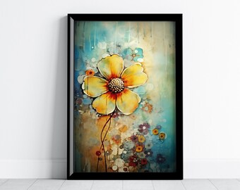 Colorful Abstract Flower Art Print, Vibrant Wall Art Decor, Botanical Floral Painting, Modern Home Decor, Printable Wall Art