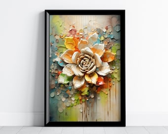 Arte della parete floreale astratta stampabile, download digitale di fiori colorati, arredamento moderno per la casa, stampa d'arte contemporanea, download istantaneo