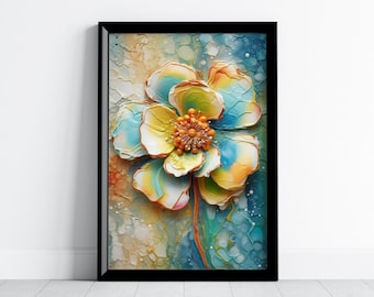 Abstract Flower Wall Art Print, Colorful Flower Art, Digital Art Print, Modern Home Decor, Unique Wall Art Print, Instant Download