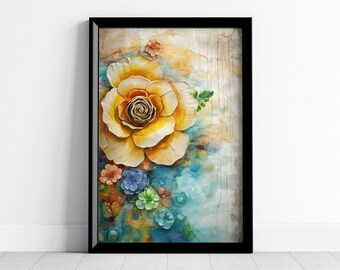 Colorful Floral Art Print, Abstract Flower Wall Art, Botanical Watercolor Painting, Modern Home Decor, Digital Download Printable