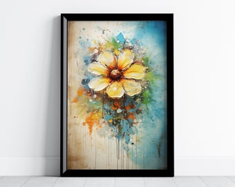 Abstract Floral Printable Wall Art, Colorful Flower Print, Modern Home Decor, Digital Download, Vibrant Wall Art, Boho Flower Art