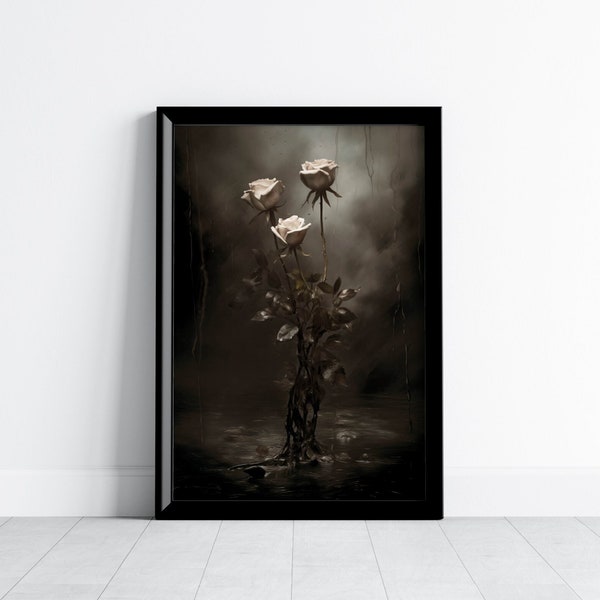 Elegant Sepia Roses Wall Art, Vintage Floral Fine Art, Romantic Home Decor, Dramatic Flower Printable, Moody Chic Roses Instant Download