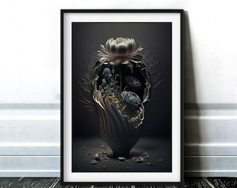 Gotico Witchy Decor / Moody Floral Art Print / AI Art Print