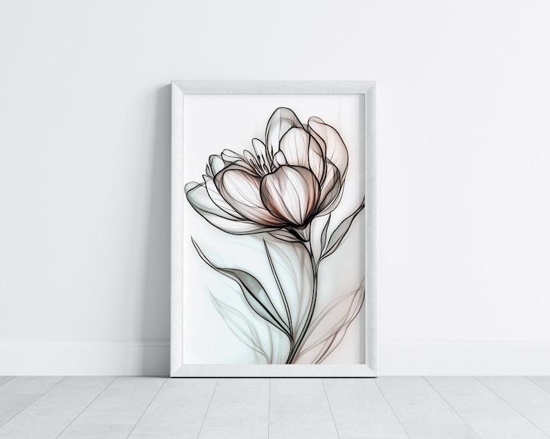 Abstract Boho Flower Printable Wall Art, Digital Download, Sketch