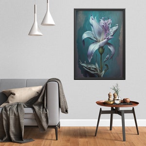 Blaue Lilie Blumen Wand Kunstdruck, Dark Cottagecore Dekor für Ihr Zuhause oder Büro, Whimsigoth Dekor, AI Art Print Bild 2