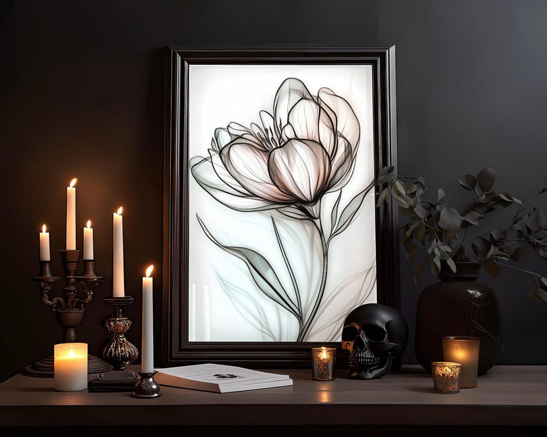 Abstract Boho Flower Printable Wall Art, Digital Download, Sketch