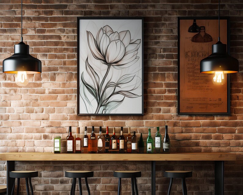 Boho Abstract Flower Printable Wall Art, Digital Download, Sketch