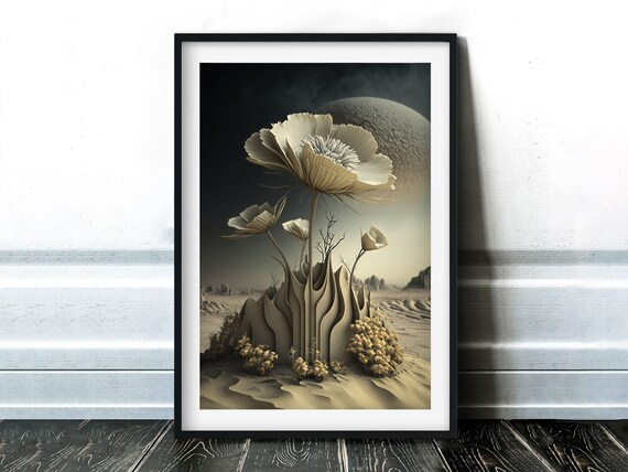 Fantasy Abstract Flower Print | Surreal Otherworldly Landscape | AI Art Print
