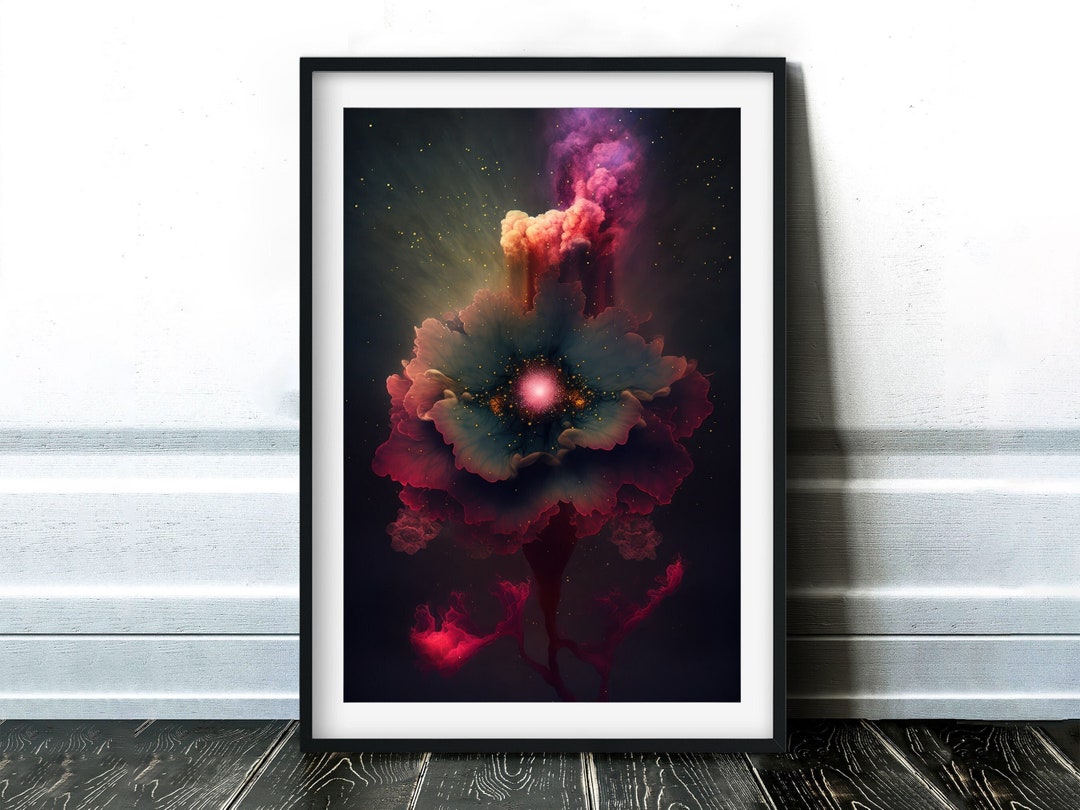 Celestial Magic | Dark Floral Modern Abstraction Print | AI Art Print ...