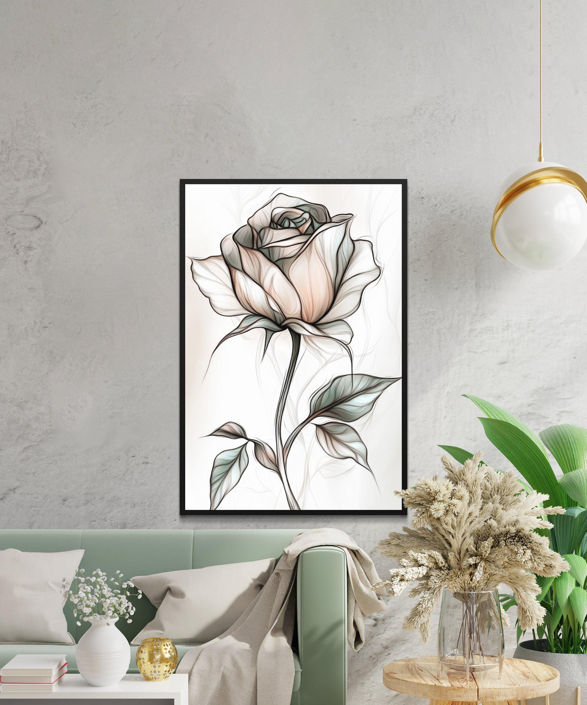 Sketch Watercolor Rose Printable Wall Art, Digital Download, Flower ...