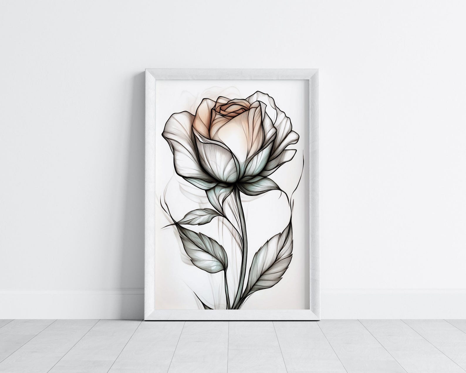 Sketch Watercolor Rose Printable Wall Art, Digital Download, Flower ...