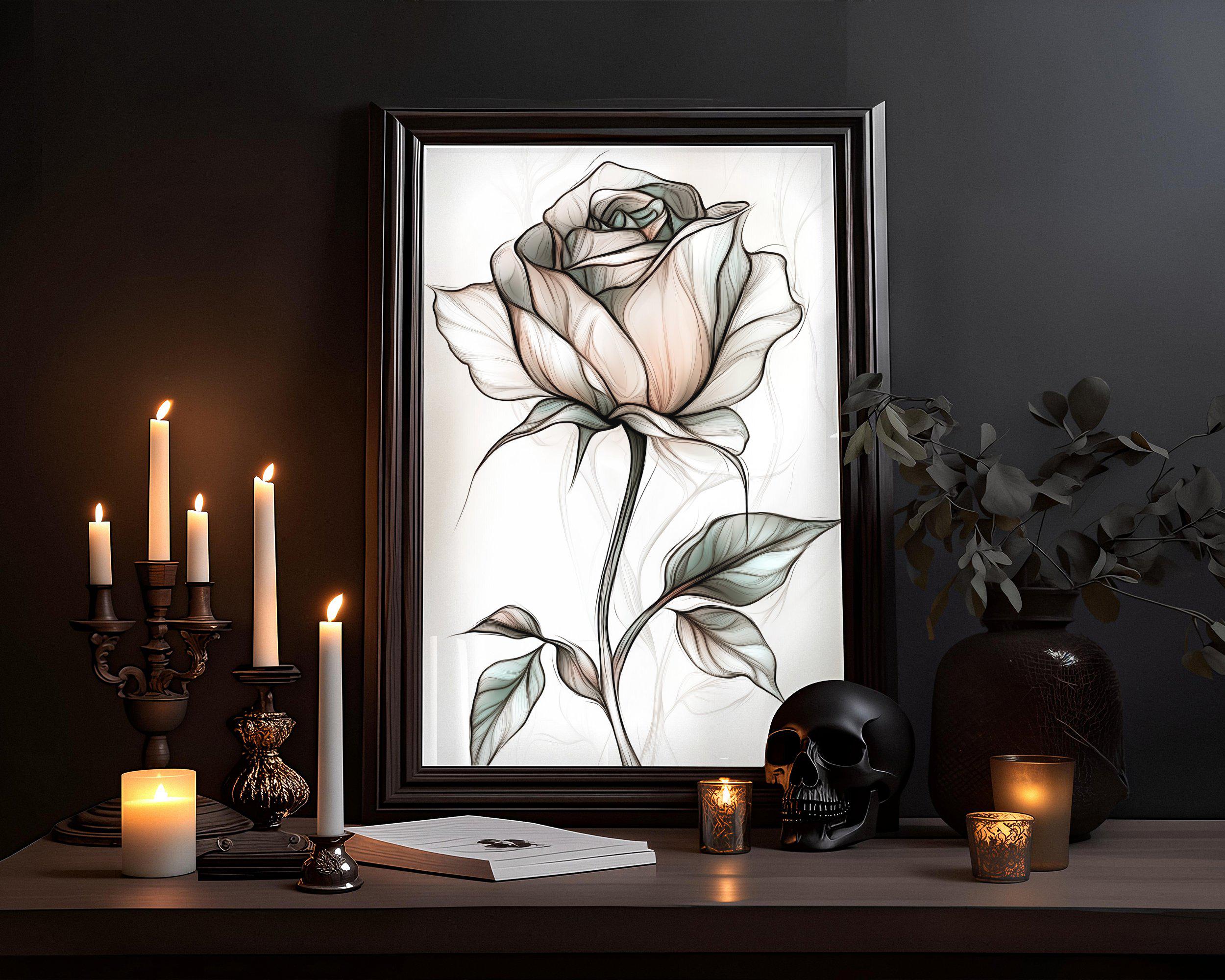 Sketch Watercolor Rose Printable Wall Art, Digital Download, Flower ...