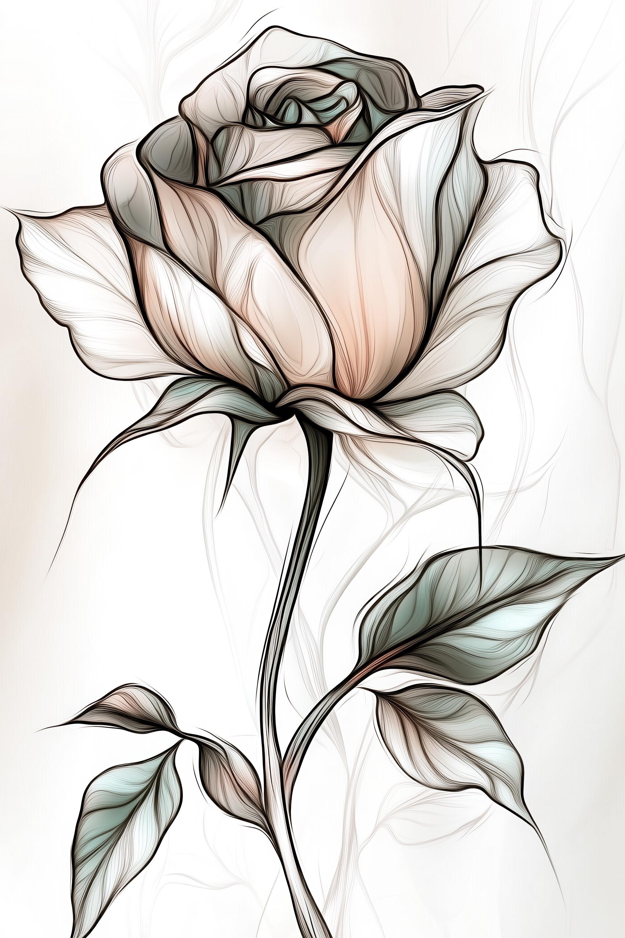 Sketch Watercolor Rose Printable Wall Art, Digital Download, Flower ...
