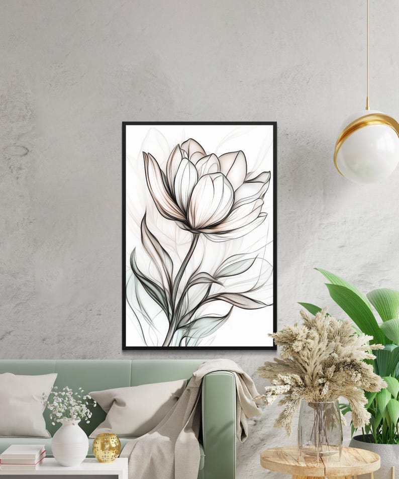 Boho Abstract Flower Printable Wall Art, Digital Download, Sketch