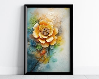 Colorful Floral Abstract Printable Wall Art, Modern Flower Art, Instant Download, Home Decor, Digital Painting, Bright Flower Print