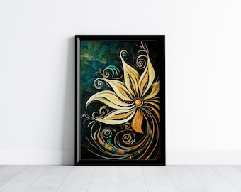 Arte murale floreale astratta, design floreale unico, decorazione murale boho, decorazione moderna per la casa, stampabile botanica