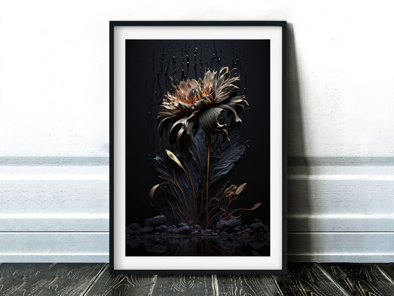 Dark Academia Gothic Art Print | Moody Flower Wall Decor | AI Art Print