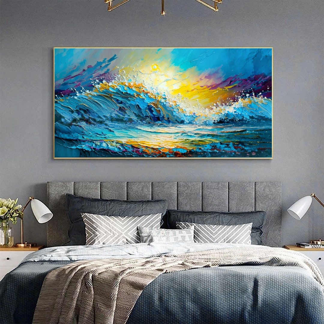 Abstract Ocean Oil Painting on Canvas, Large Seascape Wall Art ...