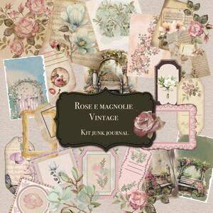 digital junk journal-rose and magnolia kit-Floral scrapbooking cards, frames, shabby chic labels