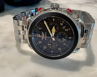 Aeromat VDN Czarny stalowy chronograf