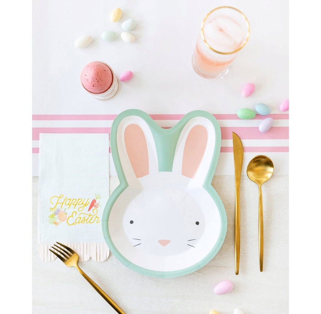 Bico Pastel Color Bunny Stoneware Salad Plates Set Of 4 - 8.75" Microwave & Dishwasher Safe Ceramic Plates For Easter, Spring, Everyday Use