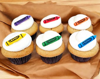 CRAYON ASSORTMENT EDIBLE Sugar Decorations, Back to School, Teacher Appreciation, Cupcake Toppers, Crayon Party, Cake Topper, 12/Set