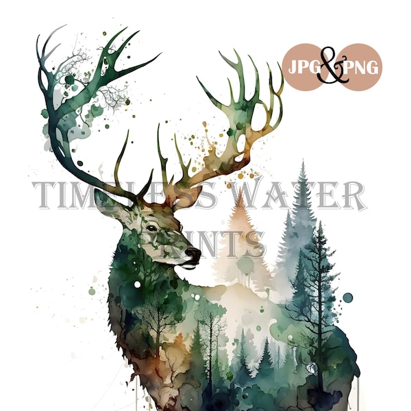 Watercolor Buck, Printable Download Watercolor Wildlife - DIGITAL PRINT