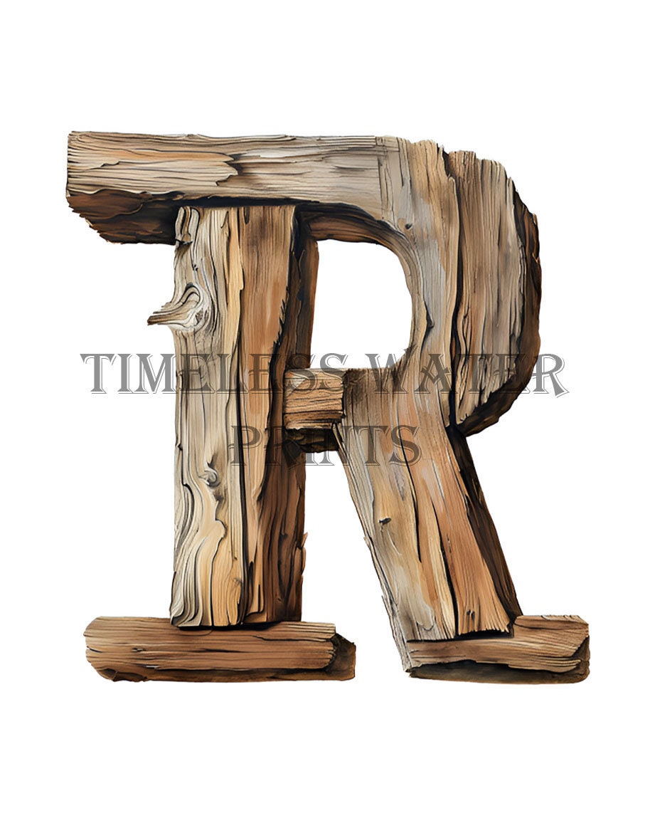 Wooden Style Letter, Capital Letter R, Wooden Alphabet, Digital Print, Instant Download