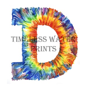 Alfabeto de acuarela tie-dye, Letra D, Descarga instantánea, Descarga imprimible, formato JPG