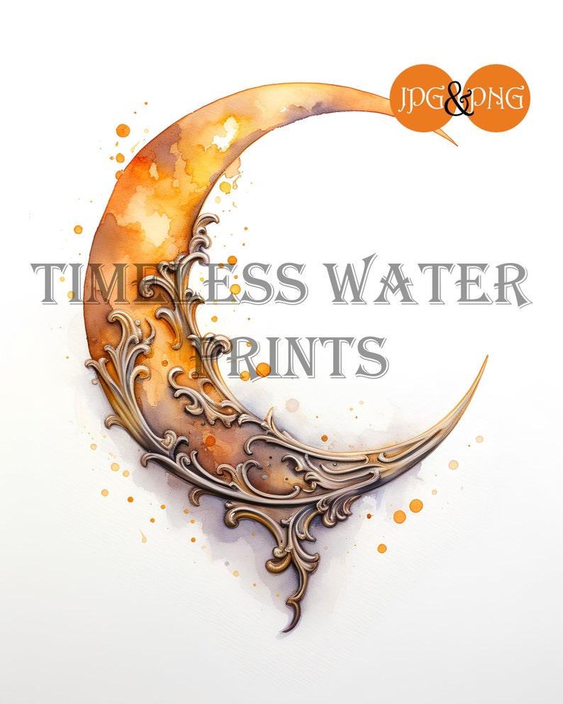Fall Harvest Crescent Moon, Watercolor Halloween Moon, Printable ...