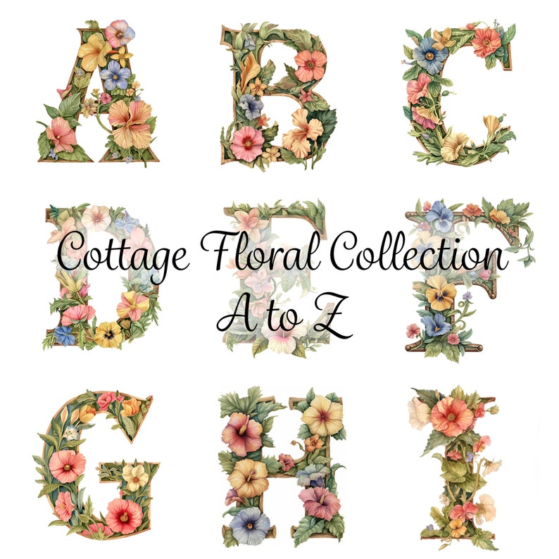 Capital Letters A to Z, Whole Alphabet, Cottage-core Floral Style ...