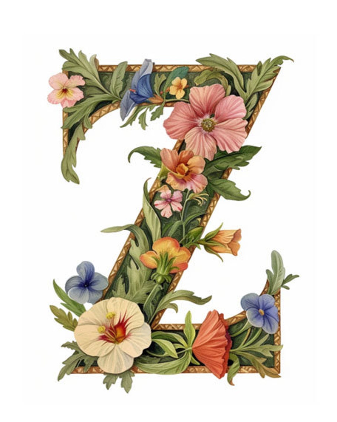 Capital Letter Z, Cottage-core Floral Style Letter, Floral Alphabet ...
