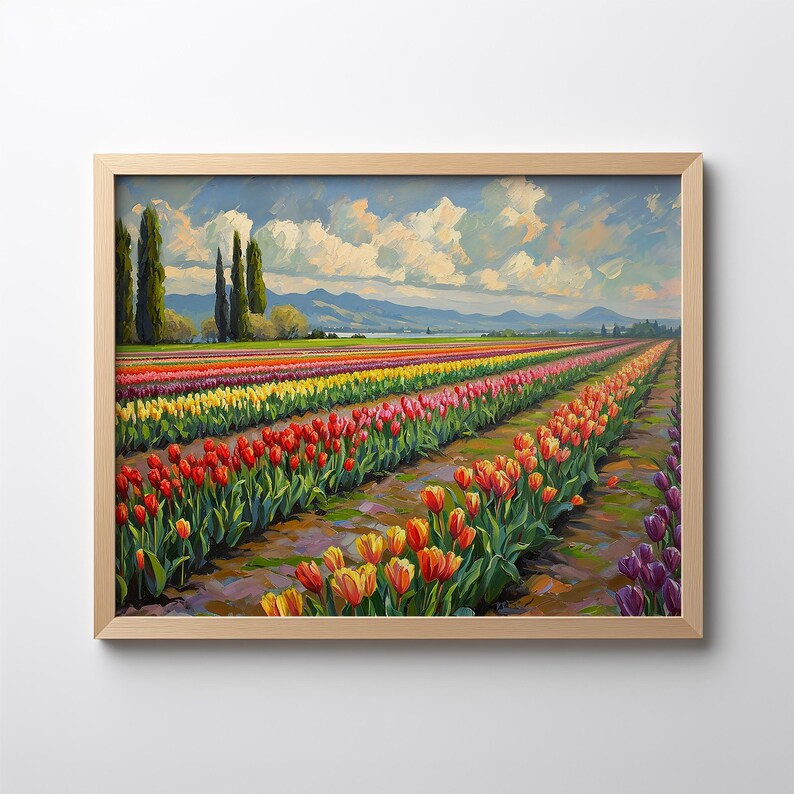 PNW Tulip Festival Vintage Poster Print, Spring Season Living Room Wall