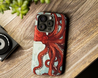 Red Octopus Phone Case, Deep Sea Kraken, Under the Sea Theme, Stylish Phone Case - Apple iPhone Case, Samsung Galaxy Case, Google Pixel Case