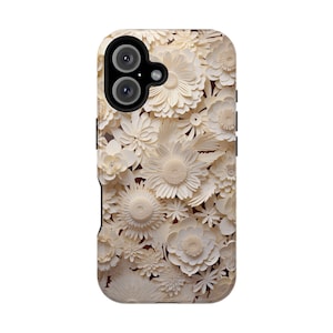 Custodia per telefono Magsafe floreale color crema, custodia magnetica per iPhone 16, cover per telefono con motivo floreale, custodia Coquette con effetto 3D
