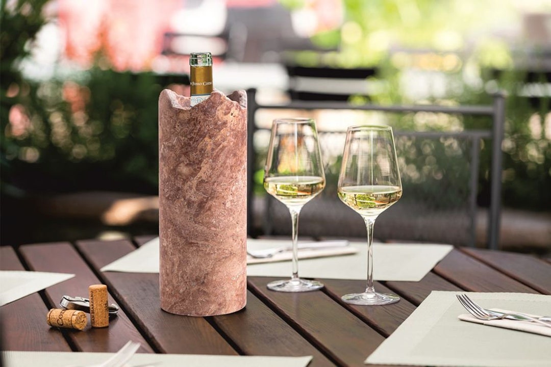 Natural Stone Wine Cooler Made of Travertine Red With Wooden Box Etsy