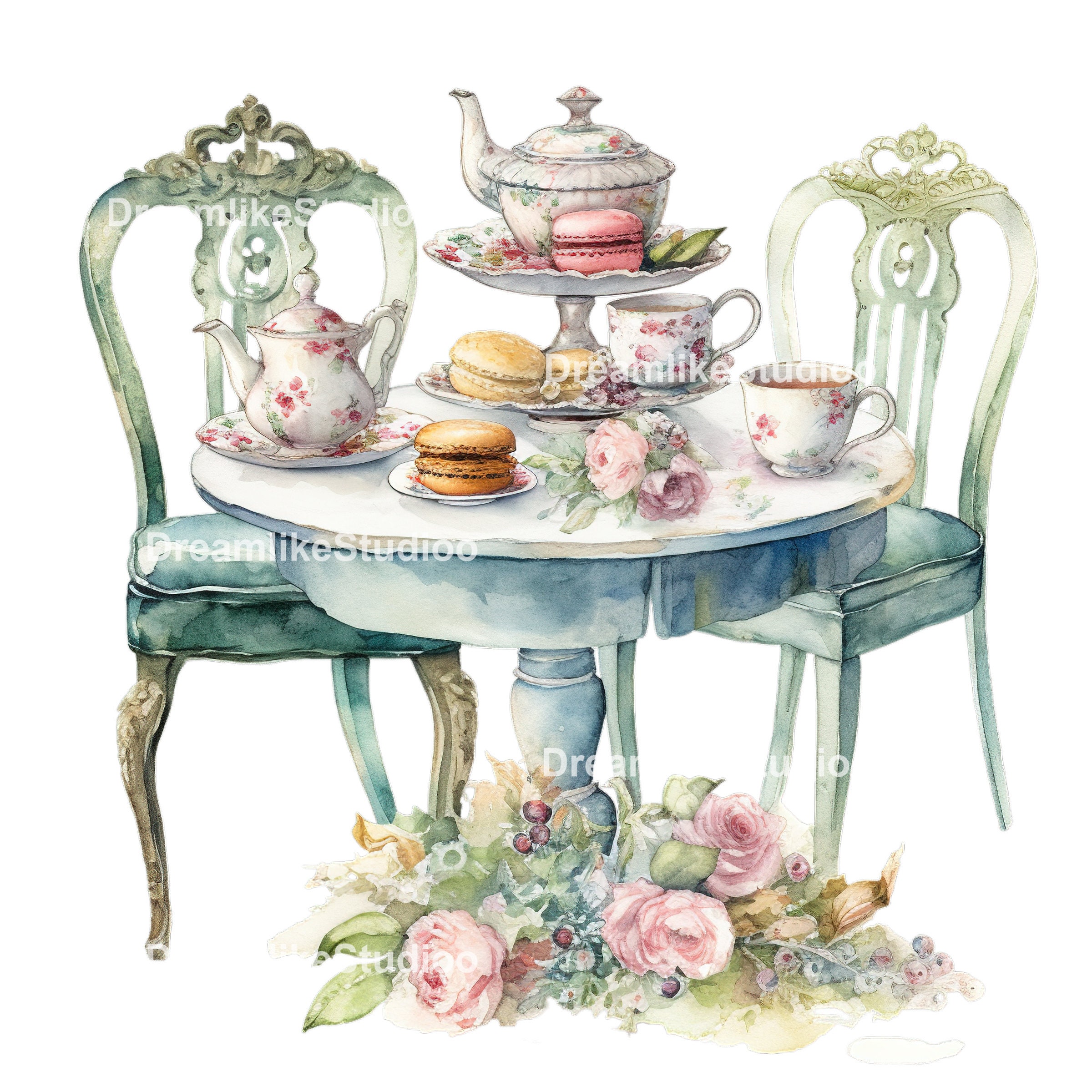 Watercolor Garden Tea Party Scenes, PNG, Commercial Clipart, Tea Time ...