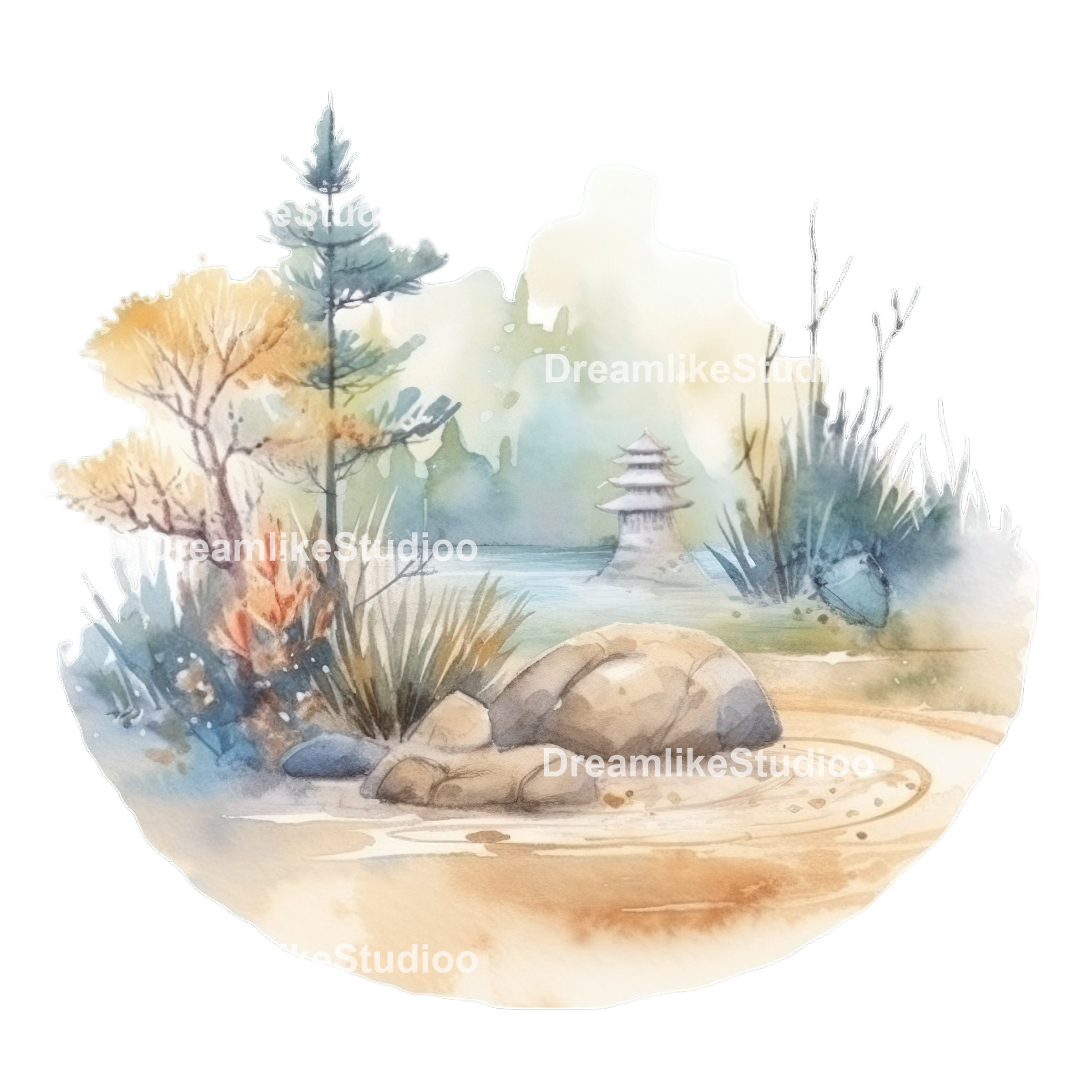 Watercolor Zen Garden Clipart Commercial Use PNG Etsy