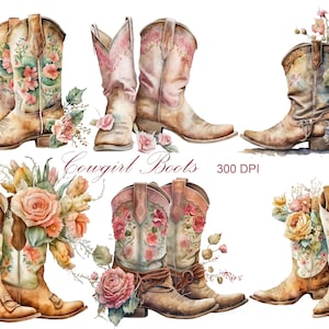 Cowgirl Boots Clipart, Watercolor Cowgirl Digital Download, Sublimation PNG, Commercial Use
