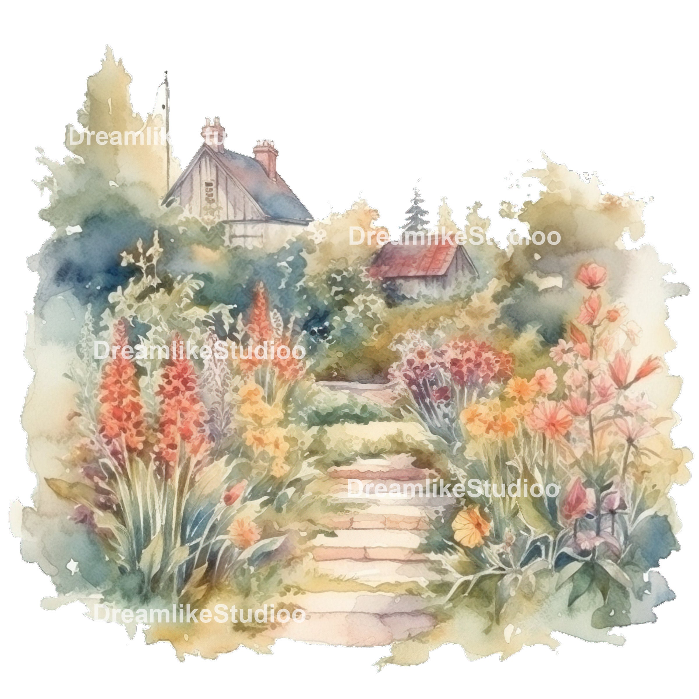 Backyard Garden Clipart Bundle Commercial Use Watercolor Etsy