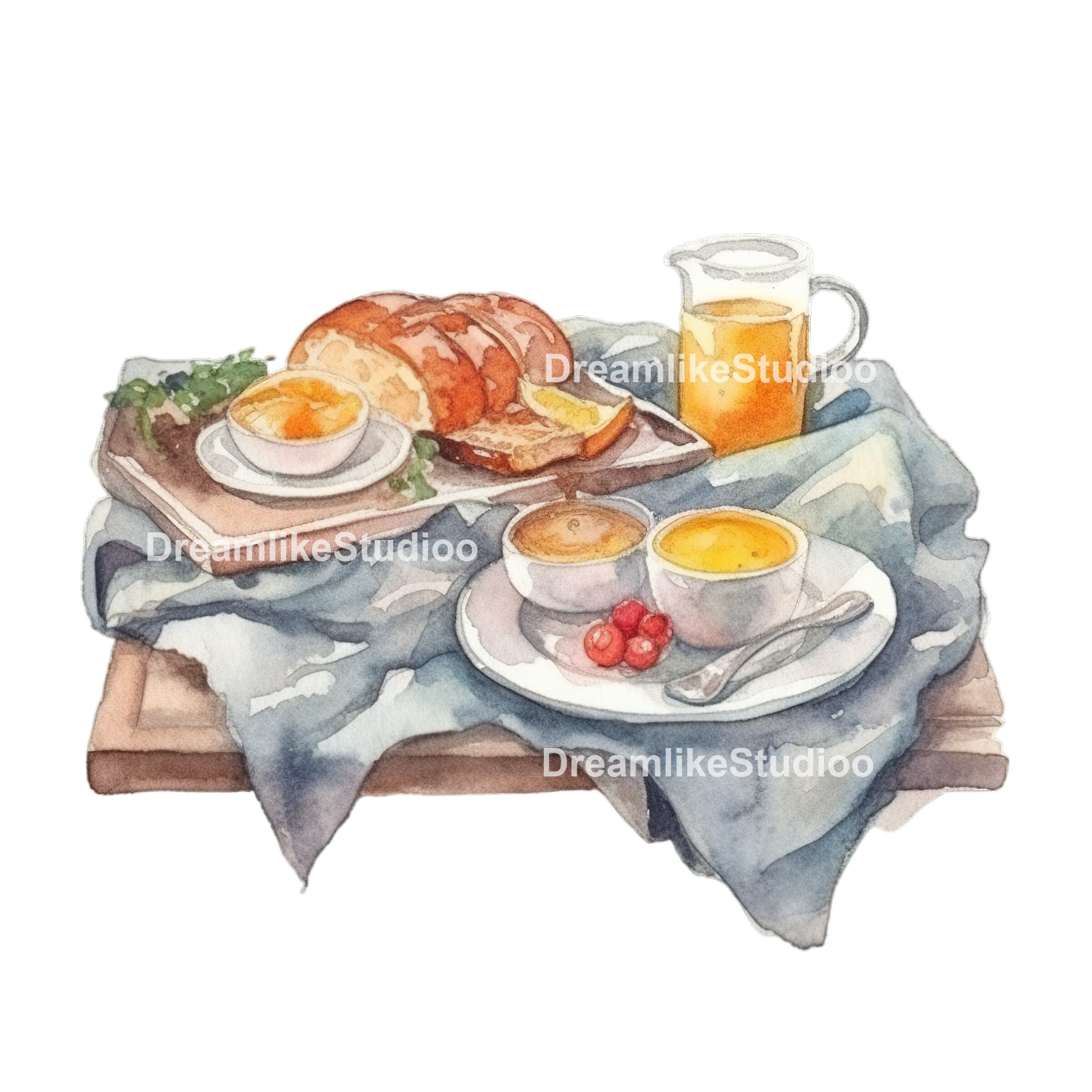 Watercolor Breakfast Clipart Commercial Use Breakfast in Bed Etsy